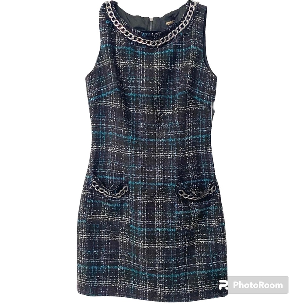 Laundry tweed sheath w/chain trim